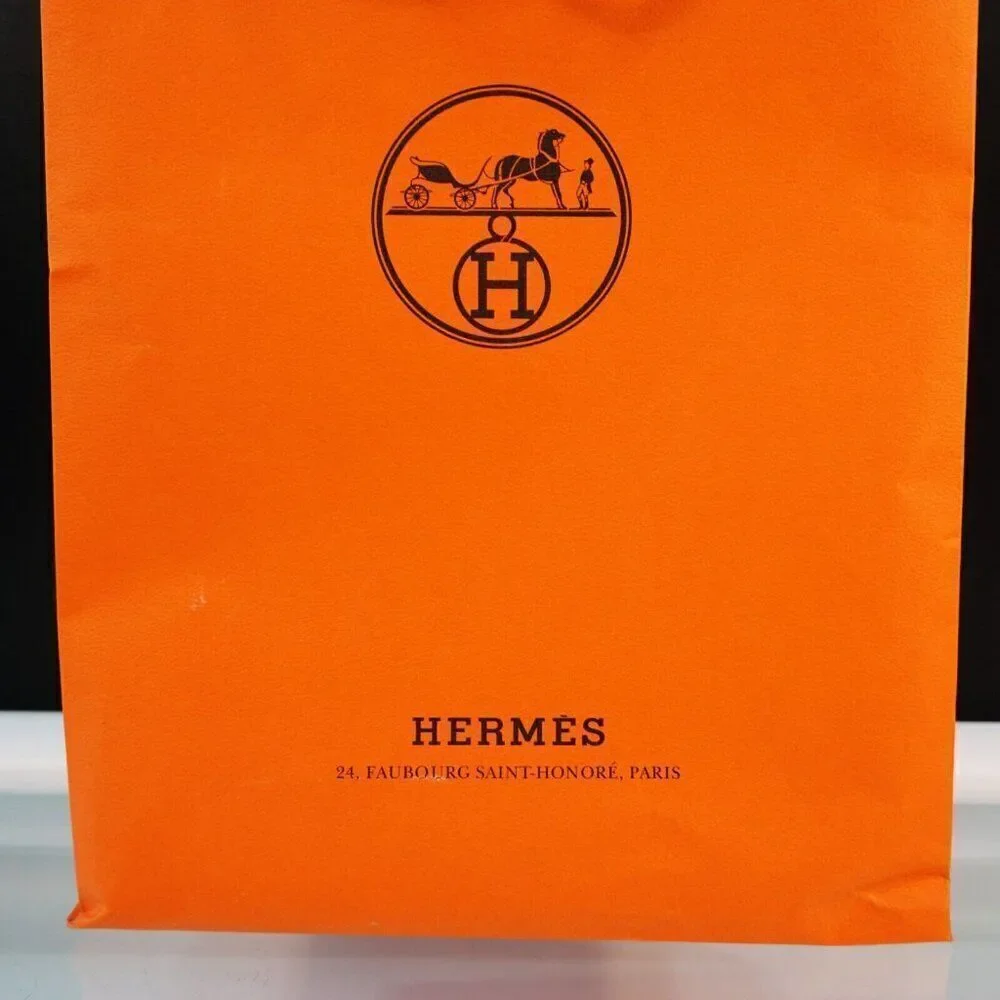 HERMES Classic Orange Gift Bag Empty Tall Shopping Paper Tote  17 x 11 x 4 Inch